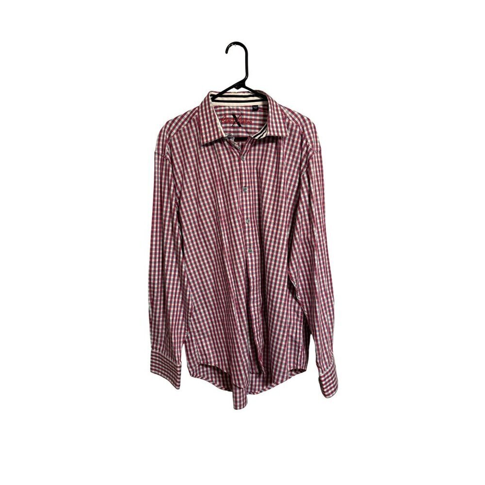 Robert Graham Mens Long-Sleeve Pink & Blue Checkered Button-Up Shirt Size 2XL